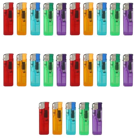 Pack of 25 Assorted Colour Electronic Lighters with Adjustable Flame, Easy to use, these lighters are perfect for lighting candles, fireplaces, grills, and more (25)