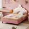 Polsterbett 90x200 cm, Kinderbett 90x200, Kronenförmiges Prinzessinnenbett, LED Bettgestell für Mädchen, mit verstellbares Kopfteil, Flanellstoff, Rosa(90 x 200 cm)