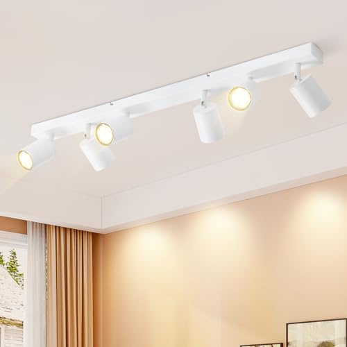 Glitzerlife LED Deckenstrahler 6 Flammig Deckenlampe - Deckenleuchte Weiss Modern Deckenspot GU10 Lang Schwenkbar 350° Weiß Wohnzimmerlampe Schlafzimmer Küche Flur MAX.25W ohne Leuchtmittel