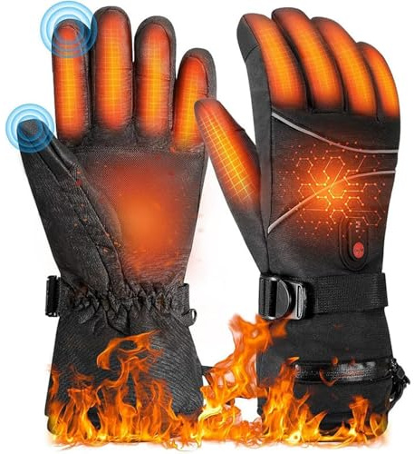 Gants chauffants Oamger pour hommes et femmes, 7,4 V 4000 mAh, gants de moto et de ski, écran tactile, 3 niveaux de chauffage, coupe-vent, pour l'escalade, la randonnée, unisex, noir, taille unique