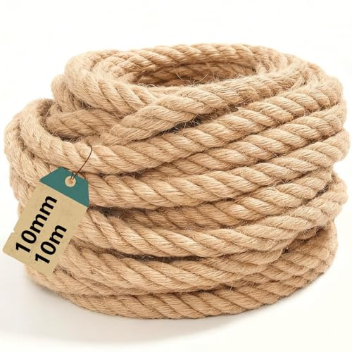 WGIDSKKI Juteseil 10mmx10m, Natur Tau Seil Kordel, Juteschnur Bastelschnur für Garten, Tau Seil Kordel Jutekordel Deko Dekoration Makramee Garn für Garten Jute Tauwerk Handlaufseil Schiffstau Schnur