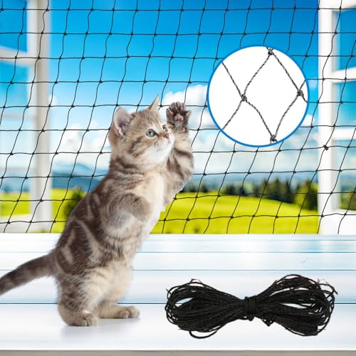 BAOSROY Katnät för balkong, 4 x 3 m kattnät, kattnät för balkong utan borrning, trådförstärkt, balkongnät för katter, kattskyddsnät för balkong, terrass, balkongskydd