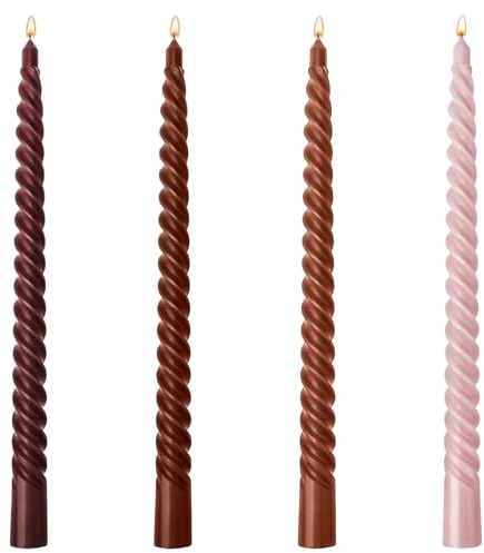 4PCS 10-Inch Long Taper Candles in Coffee Color Series -Unscented Dripless and Smokeless, Spiral Twisted Cone Candles Non-Drip 7 Hour Burn Time, for Halloween Christmas Birthday Party Home Decor