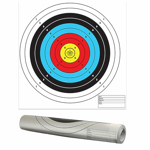 ProWildGear Juego de 50 objetivos de papel de 43 x 43 cm para tiro en archery, 10 anillos, dianas de 5 colores para pistolas de disparo, airsoft