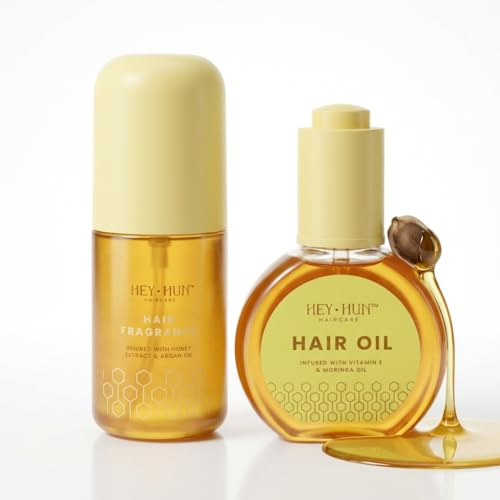 SHOPCIENTY Hey Hun Hair Oil & Hair Fragrance Set - Argan Oil Leave-In Conditioner & Serum with Honey, Shea Butter & Vitamin E - Anti-Frizz Treatment for Dry Damaged Hair - Women, 2-Piece