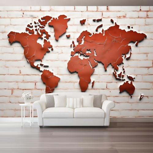 Générique Papier Peint Intissé Rétro Artistique Carte Pour Chambre Salon, Blanc Design Non Tissé Prêt pour le montage 150 x 105 cm（WxH