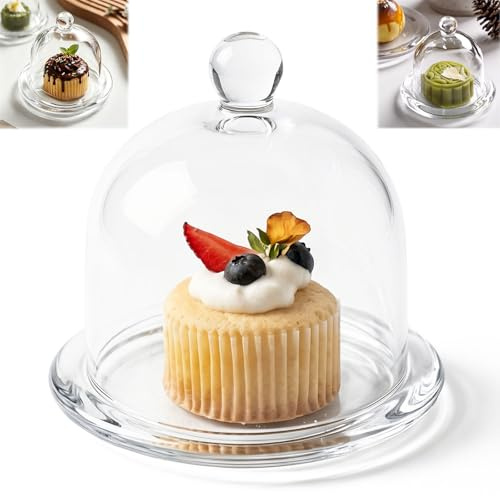 Campana de Vidrio Grueso 12,3cm para Limón y Queso Campana Cristal Alimentos Pequeña para Nevera Para Postres, Cupcakes, Galletas, Magdalenas Tapa De Cristal Reutilizable Conserva Mejor La Frescura