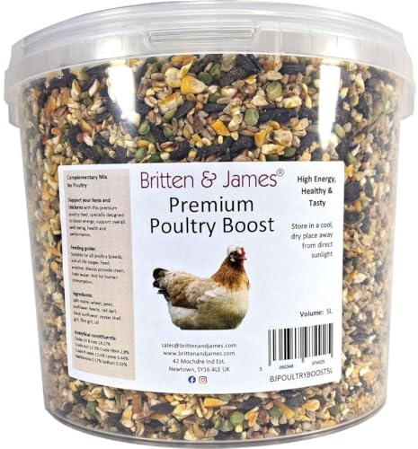 Poultry Boost High Energy Mix Chicken Food by Britten and James (5L tub) | Supports Healthy Growth, Bone Health & Egg Strength - for Happy Hens and Chickens!