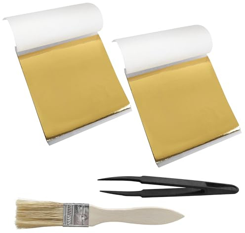 200PCS Gold Leaf Sheets Kit with Tweezers and Brush for Art & Craft