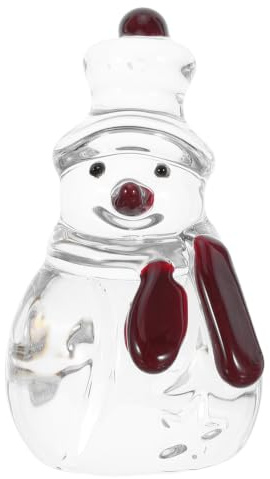 Healeved Snögubbe i klarglas, 7,5 cm liten snögubbefigur med röd hatt för julbord, matsalsprydnad, handgjord vinterscen för festdekoration