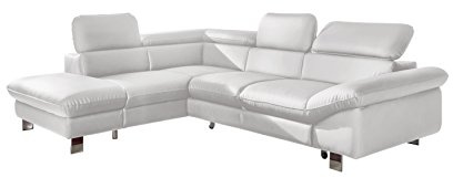 Mivano Driver Canapé d'angle avec Coussin, Cuir synthétique, Similicuir : Blanc, Ottomane Links