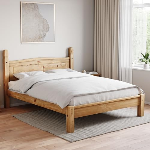 Vida Designs Corona King Bed Frame | Low Foot End | Solid Pine Wood | 110 H x 216.4 W x 163.4 D cm | Reinforced Slats | Underbed Storage | Multi-Support Base | Bedroom Furniture