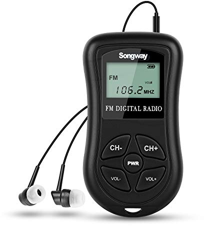 Mini Bolsillo portátil Radio FM Personal Radio DSP Digital Sintonización Estéreo Mini Receptor con Pantalla LCD Auricular para Caminar, Trotar, conferencias, guía turística (Negro)