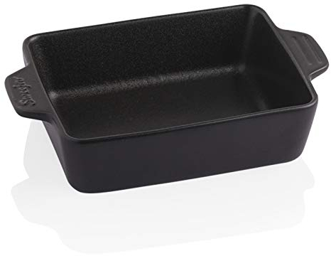 Sweejar Keramik-Auflaufform, rechteckig, kleine Backform mit Doppelgriffen, 625 ml zum Kochen, Brownie, Küche, 16,5 x 12,4 x 4,8 cm (schwarz)