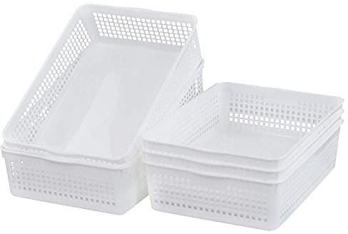 Cadineer 6-Pack Rectangular Storage Basket, A4 Storage Baskets Trays, White