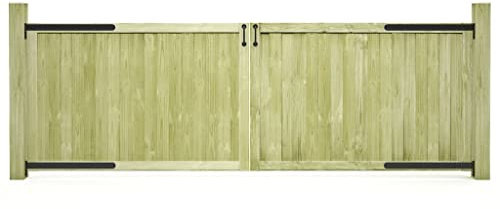 Festnight Puerta de Valla Madera, Cancela de Valla Doble Puerta Jardín Exterior, Resistente a la Intemperie y a la Putrefacción, Puerta de Pino Impregnada Verde 300x100 cm