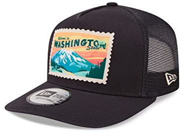 New Era Washington State Postcard Patch Navy A-Frame Adjustable Trucker Cap - One-Size