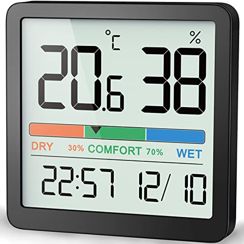 NOKLEAD Igrometro Termometro per interni - Indicatore digitale con sensore di monitoraggio della temperatura, Portable misuratore di umidità accurato (1, Nero, 7cm)