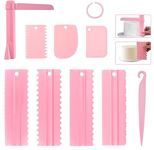 9 Stück Kuchen Schaber, Tortenschaber Kuchen Glätter Verstellbar Glatter Tortenspachtel, Cake Scraper Set, Glätter Fondant Tortenglätter, Torten Schaber Kuchenschaber für Buttercreme Backwerkzeuge
