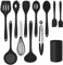 Herogo Kitchen Utensils Set of 12, Silicone Cooking Utensils Set with Holder for Baking, Cooking, Non Stick & Heat Resistant Cookware Include Spatula Whisk Spoon Turner Tongs, Dishwasher Safe (Black)