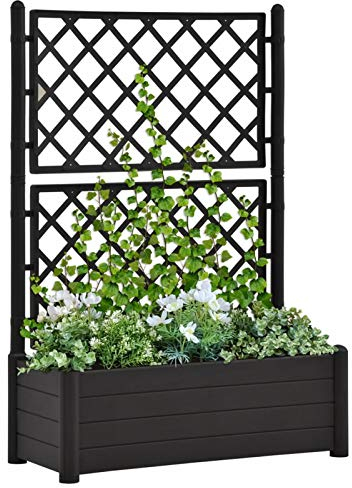 BULANED Pflanzkübel mit Spalier, Pflanzkasten, Pflanzgefäße Für Draussen, Blumenkübel, Blumenkasten, Outdoor, 100x43x142 cm PP Anthrazit