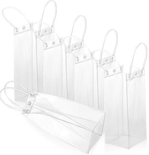 STOBAZA 15 Pezzi Sacchetti Regalo Trasparenti in PVC con Manici, Borse Tote Riutilizzabili per Bomboniere Feste Compleanni Matrimoni, 3.9x3.9x9.8 Pollici