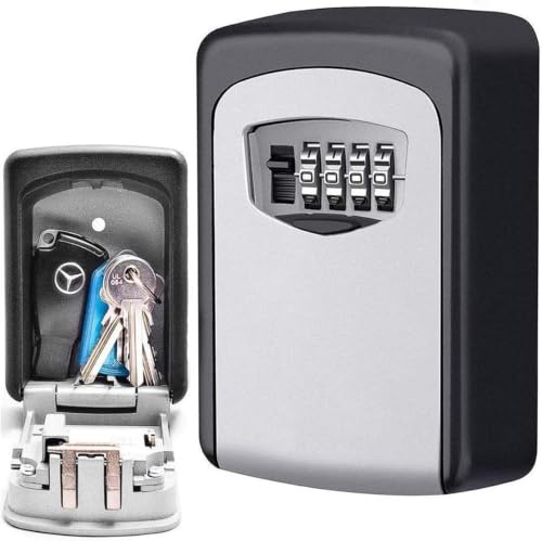 SINZUX 4-Digit Combination LockBox, Wall Mounted-Key Lock Box Police Approved Key Safe Box Outdoor, Key Safe Outside Waterproof and Security Key Cabinet for Home Garage Office School