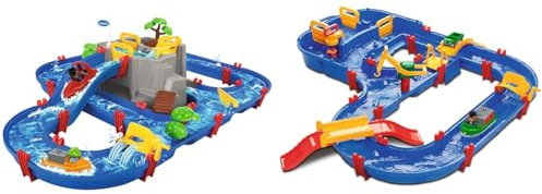 AquaPlay - Wasserbahn Set Bergsee - 42-teiliges Spieleset mit Bergsee & - MegaBridge - Wasserbahnset mit 3 Spielstationen und 49 Teilen