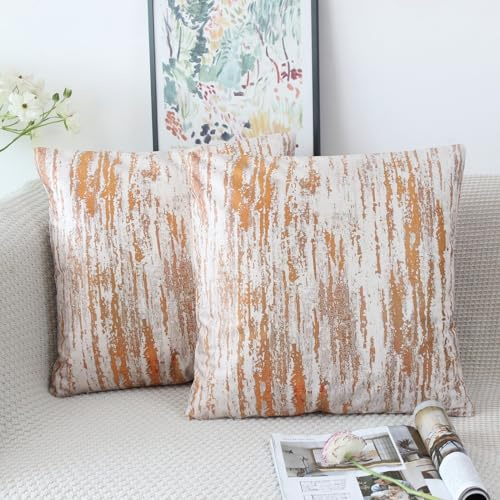 NIULAA Samt Kissenbezug 45x45 2er Set Orange Kissenbezüge Vintage Sofakissen Couchkissen Aesthetic Dekokissen Kissenhülle Deko Kissenhüllen Quadratisch Zierkissen Wohnzimmer Couch