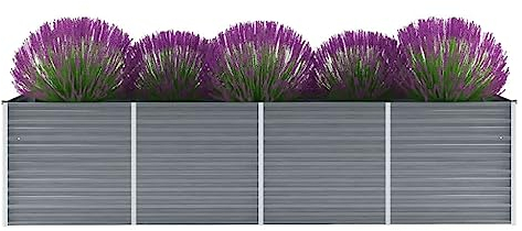 KOIECETA Hochbeet Pflanzkübel Blumenkasten Garten Pflanzkasten Terrassen Gemüsebeet Gartenbeet Pflanzbeet Verzinkter Stahl 320x80x77 cm Grau
