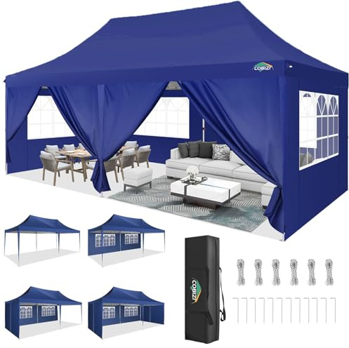 COBIZI Pavillon 3x6m Faltpavillon Wasserdicht Stabil Winterfest Partyzelt Faltbar Pop Up Pavillon mit 6 Seitenwänden UV-Schutz 50+ Gartenpavillon für Strand Hochzeit Camping, Navy Blau