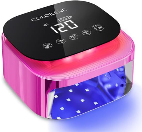 Sans fil UV LED Nail Light, 60W rechargeable ongle sèche linge gel Polish Light, capteur intelligent LCD affichage ongle lumière, portable Nail light avec 4 réglages de minuterie (Rose Rouge)
