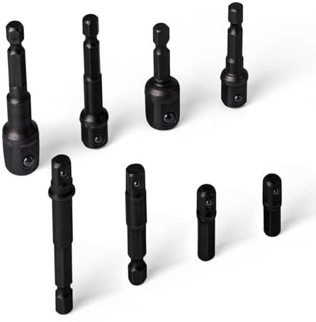 Tycoonest 8Pcs Impact Driver Socket Adapter Set, Extension Drill Bit with Holder, 1/4 3/8 1/2 Drive for Power Drill to High Torque Impact Wrench Conversions