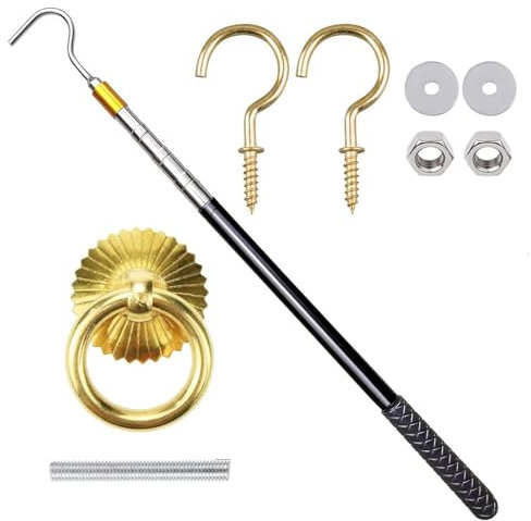 Ladder Pull Down System Kit, Loft Ladder Pull System Kit, Loft Ladder Pole With Hook, Attic Stairs Extension Pole Hook, Loft Stairs Pull Down Hook Replacement For Cord Ropes For Home/Repair Shop/Hotel