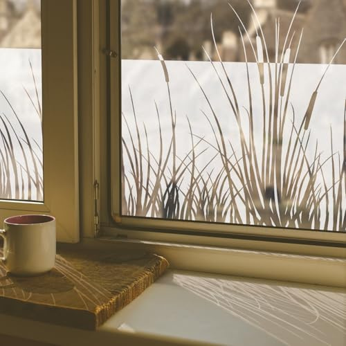 ChicSkin Fensterfolie reines weißes Gras, sichtschutzfolie Fenster, Wiederverwendbar fensterfolie Blickdicht, Geeignet für Wohnzimmer, Küche, Schlafzimmer, Bad, Büro statische fensterfolie 39x150cm