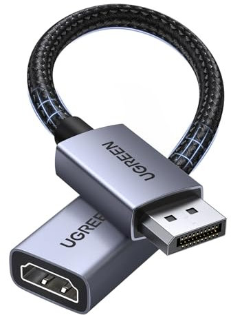 UGREEN 4K Displayport auf HDMI Adapter, Unidirektional DP auf HDMI 4K@30Hz 2K@60Hz 1080P@120Hz, Kompatibel mit Laptop PC Monitor Grafikkarten TV Projektor HP Dell AMD GPU NVIDIA