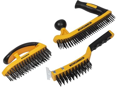 Roughneck Heavy Duty Wire Brush 3 Piece Set – High-Performance Cleaning Kit with Carbon Steel Bristles & Soft Grip – Scraper (300mm), Block (165mm), Two-Handed Brush (250mm)