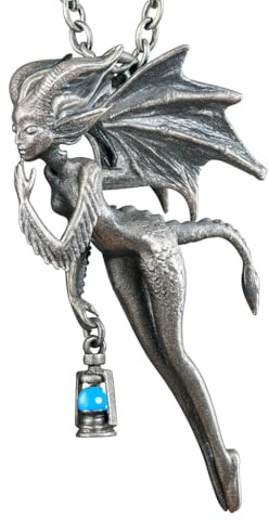 Generiskt rent handgjort 925 silver fantasy drake och-hänge med magisk lykta och grön kalcedon – dubbel finish matt och polerad – lämplig för dagligt bruk