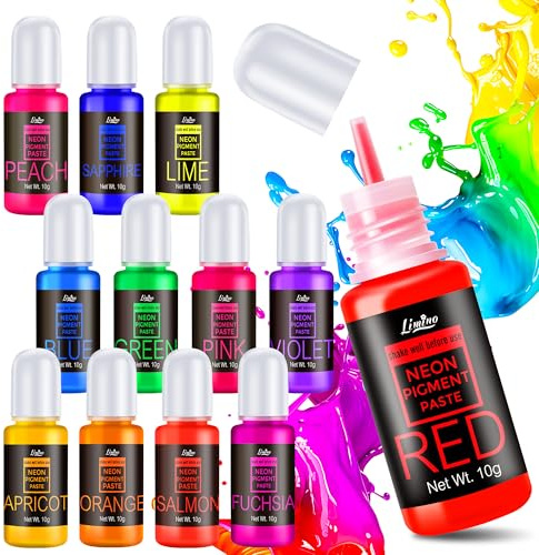Neon Pigment Paste - 12 Colours Concentrated Resin Colour Pigment for Epoxy Resin, Nail Art, Candle, Slime and Bath Bomb, Neon Resin Dye for Jewelry, Halloween Makeup, Tumblers, Coasters and Crafts