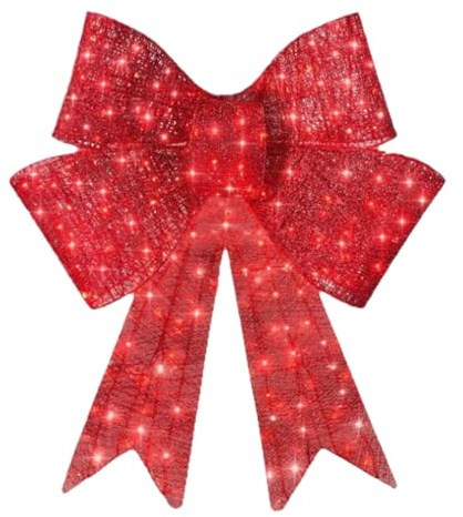 Lighted Christmas Bow Decoration 60cm Outdoor Hanging Christmas Large Red Bows With LED Lights Pre Lit Classic Ornament For Indoor Outdoor Front Door Holiday Garden Wall Wreath Door Or Party Décor