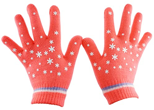 Eastlion Kinder Warm Handschuhe Fünf Finger gestrickte Wolle Handschuhe,Rot