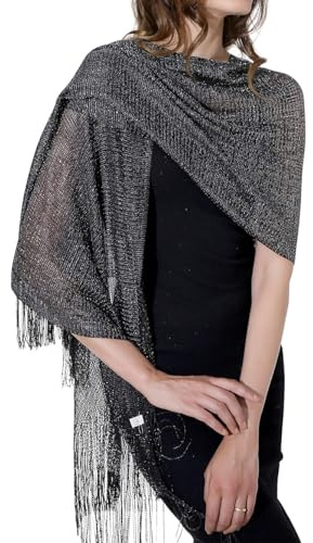 DiaryLook Écharpe de soirée pour femme avec franges - Noir - Medium