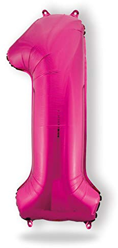 FUNXGO Ballon gonflable en forme de chiffre 1 rose - Matériau renforcé - Vole à l'hélium - Décoration pour anniversaire, fête, mariage - 1 ballon rose