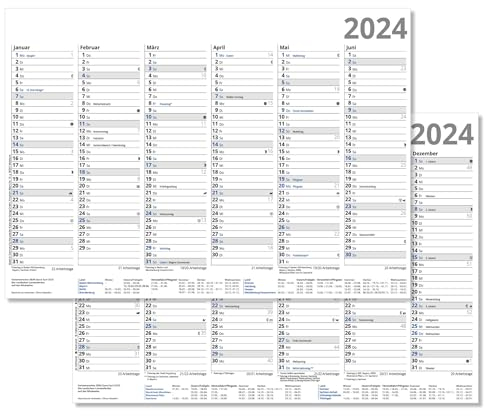 Tafelkalender 2025 Halbjahreskalender 6 Monate auf Vor- und Rückseite, DIN A4, Format 21 x 29,7 cm, stabile Ausführung, blaue Sonn- und Feiertage