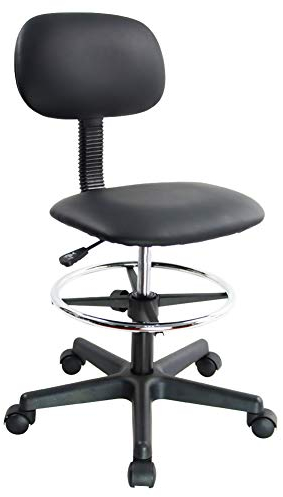 KKTONER Drehstuhl Arbeitshocker Rollhocker mit Lehne höhenverstellbar Drehhocker aus PU Leder Schwarz