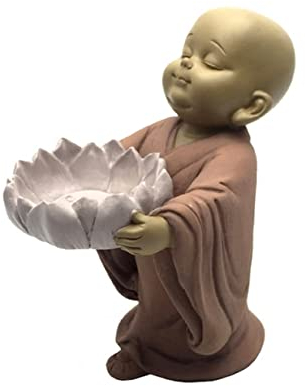 Statuette Bouddha Bougeoir – Porte Bougie Chauffe-Plat - Décoration Zen et Feng Shui – Objet Porte Bonheur – Idée Cadeau Zen – Hauteur : 13cm – Couleur Beige et Vieux Rose – Zen’Light