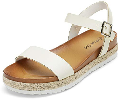 DREAM PAIRS Espadrille Casual Platform Sandals,White/Pu,7