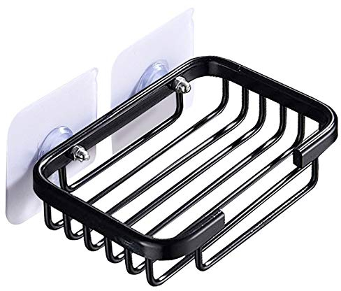 Bathroom Soap Holder,Aluminium Adhesive Shower Soap Dish Sponge Holder for Bathroom Washstand and Toilet,Soap Holder for Shower Wall No Drilling（Black）