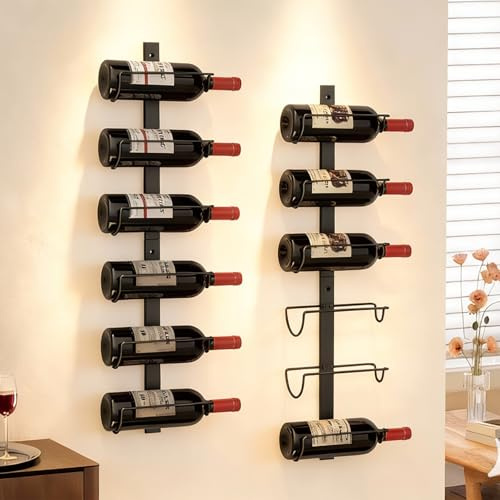 X-cosrack DIY 12 Bottles Wall Mounted Wine Rack, Detachable Wine Storage Organizer, Used Alone or A Set of 4, Wall Wine Display, for Kitchen, Dining Room, Bar, Wine Cellar