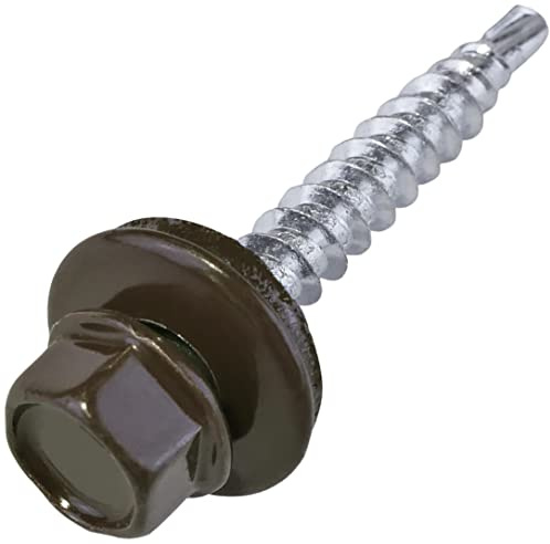 Aerzetix – C57213 – set med 50 självborrande skruvar metall på trä Ø 4,8 x 35 mm EPDM-tätningsskiva – lackerad i chokladbrun RAL 8017 – huvudstorlek 8 mm sexkantig – av stål